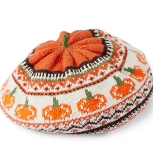 Gymboree Pumpkin Fairisle Beret Orange Freckles Size 4-7 - Picture 1 of 5